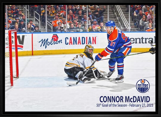 Connor McDavid 20" x 29" Framed Canvas Oilers 50th Goal 31.5" x 22.5"